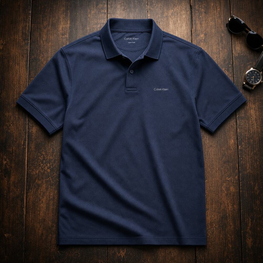 Calvin Klein Men's Liquid Touch Polo Shirt L Navy Short Sleeve